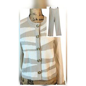 Harold Grant Collection Womens Knit Cardigan & Pants Beige/White Medium